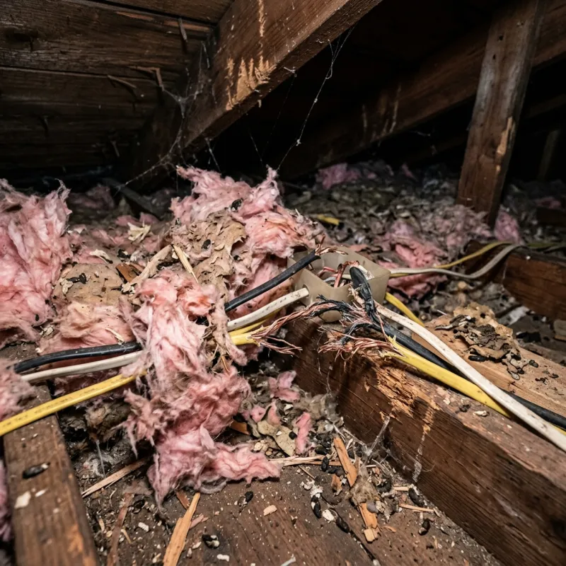 Contaminated ceiling insulation being assessed in a Craigieburn roof space
