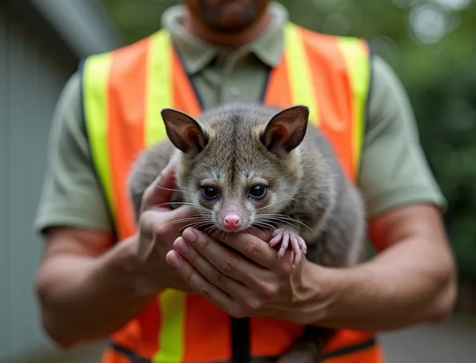 Animal handler safely recovering a deceased possum in Craigieburn